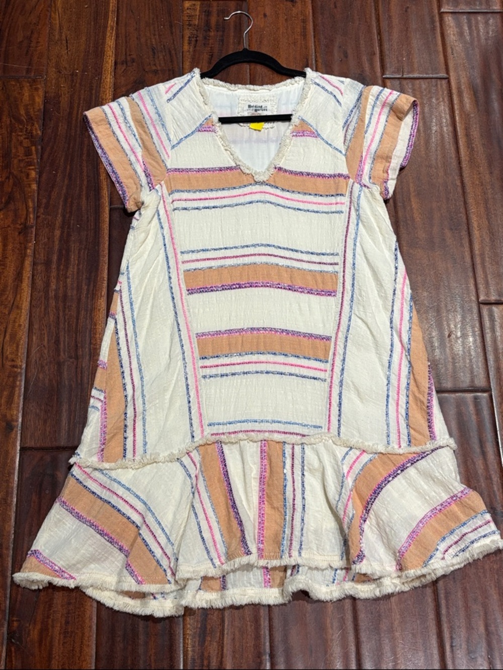 HOLDING HORSES Cream Mini Dress with Pink and Tan Stripes